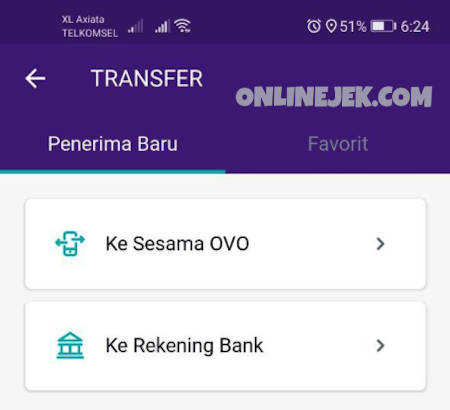 Pilih opsi transfer Ke Rekening Bank