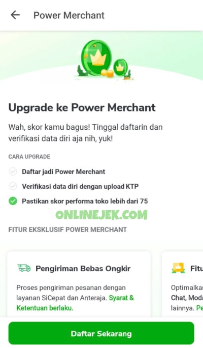 Upgrade Power Merchant Tokopedia